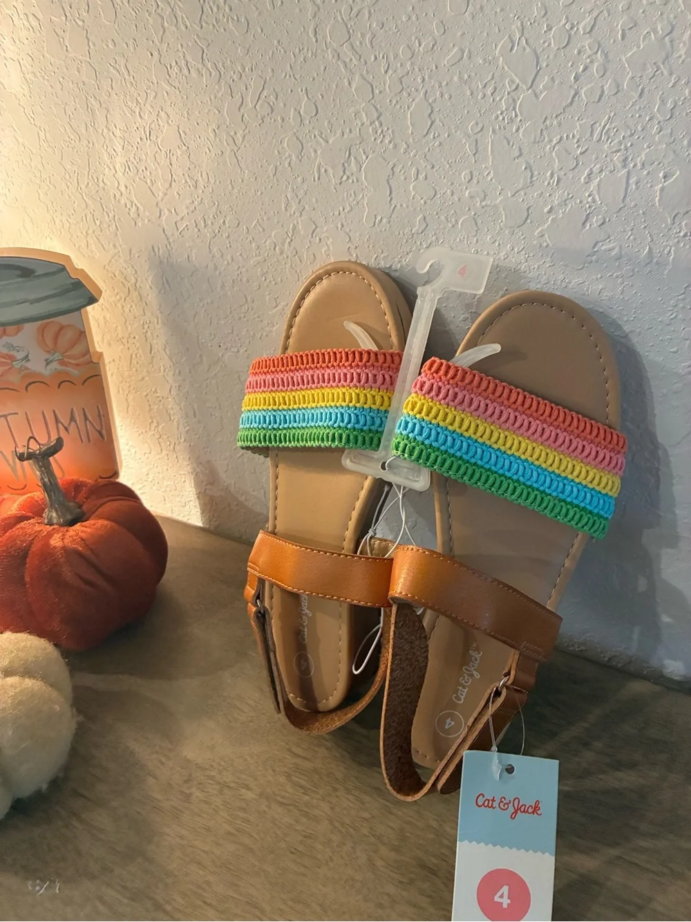 Cat & Jack Girls Rainbow Sandals Size 4 NWT Brown Ankle Strap